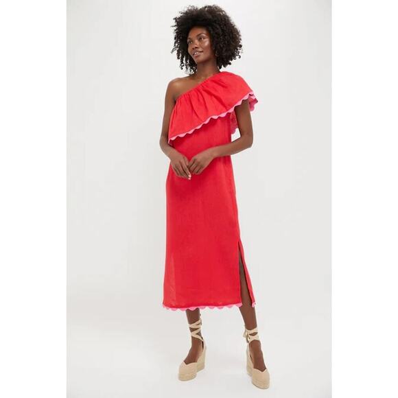 Tuckernuck Dresses & Skirts - TUCKERNUCK Hibiscus Red Linen Amalfi Dress Size S NWT